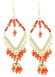 Gold Diamond Beaded Costume Earrings - RED & ORANGE