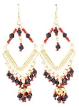 Gold Diamond Shape Beaded Costume Earrings - BLACK & RED