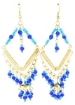 Gold Diamond Shape Beaded Costume Earrings - BLUE & TURQUOISE