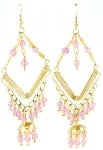 Gold Diamond Shape Beaded Costume Earrings - PINK ORCHID
