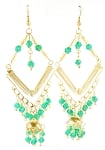 Gold Diamond Shape Beaded Costume Earrings - GREEN