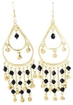 Golden Teardrop Beaded Belly Dance Earrings with Bells - BLACK