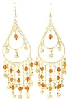 Golden Teardrop Beaded Earrings with Bells - AMBER