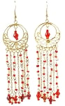 Gold Filigree Beaded Dangle Earrings - RED