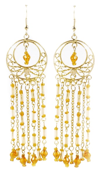 Gold Filigree Beaded Dangle Earrings - AMBER