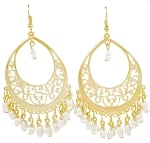 Gold Filigree Hoop Earrings with Beaded Accents - WHITE