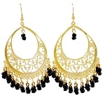 Gold Filigree Hoop Earrings with Beaded Accents - BLACK