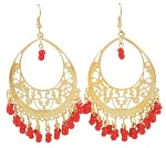 Gold Filigree Hoop Earrings with Beaded Accents - RED