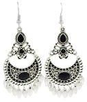 Moroccan Style Filigree Drop Earrings - SILVER / BLACK