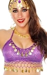 Sparkle Dot Dance Costume Top with Coins - PURPLE / GOLD