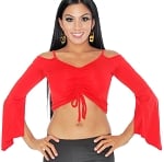Off-the-Shoulder Dance Half Top with Drape Sleeves - RED