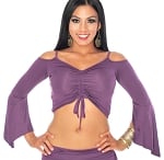 Off-the- Shoulder Dance Half Top with Drape Sleeves - PURPLE
