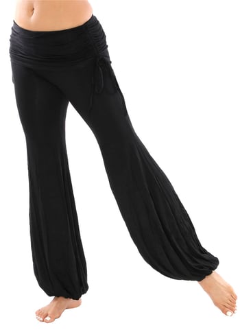 Comfortable Dance Fusion Harem Pants with Ruched Overskirt - BLACK