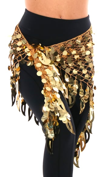 Paillette Triangle Shawl Belly Dance Hip Wrap Hipscarf - GOLD 
