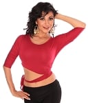 3/4 Sleeve Criss-Cross Tie Top Choli - RED ROSE