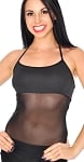 Stretchy Dance Top with Sheer Mesh Belly Cover - BLACK