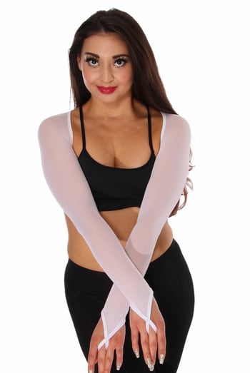 Long Sleeve Mesh Shrug with Finger Loops - WHITE