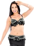 Sequin Beaded Bra and Belt Set with Teardrop Paillettes - BLACK / SILVER