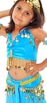 Little Girl's Velvet Belly Dance Costume Top and Hip Scarf Set - TURQUOISE