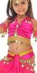 Little Girl's Velvet Belly Dance Costume Top and Hip Scarf Set - ROSE PINK