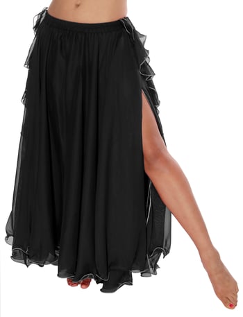 2-Layer Chiffon Dance Skirt with Ruffle Fringe - BLACK