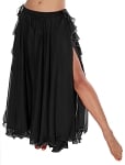 2-Layer Chiffon Dance Skirt with Ruffle Fringe - BLACK