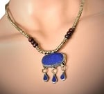 Kuchi Afghani Lapis Necklace with Three Tear Drop Charms