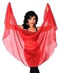 Petite Semi-Circle Chiffon Belly Dance Veil with Sequin Trim - RED / SILVER