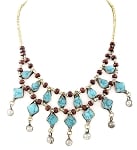 Afghani Kuchi Necklace with Diamond Turquoise Pendants and Bells