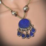 Afghani Kuchi Necklace with Circle Lapis Pendant and Charms