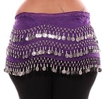 Plus Size 1X - 4X Chiffon Belly Dance Hip Scarf with Coins - PURPLE GRAPE / SILVER