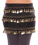 3-Row Straight Design Classic Belly Dance Coin Hip Scarf - BLACK / GOLD