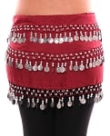 3-Row Straight Design Classic Belly Dance Coin Hip Scarf - RED ROSE / SILVER