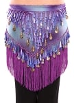 Tie-Dye Triangle Hip Scarf with Teardrop Paillettes, Fringe, & Coins - PURPLE