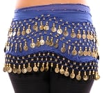 Chiffon Belly Dance Hip Scarf with Beads & Coins - ROYAL BLUE / GOLD