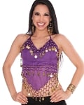 Sheer Chiffon Dance Halter Top with Coins - PURPLE GRAPE / GOLD