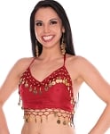 Chiffon Costume Top with Coins - ROSE RED / GOLD