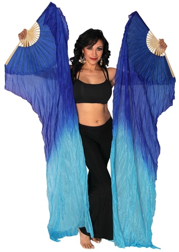 Silk Fan Veils Dance Prop (Set of 2) - BLUE / TURQUOISE