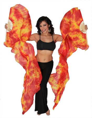 Silk Fan Veils Dance Prop (Set of 2) - Tie Dye - DRAGON'S FIRE