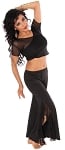 2-Piece Ruffle Slit Pants Yoga Dance Outfit - BLACK