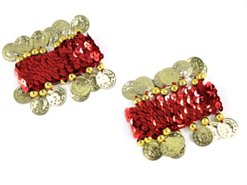 Sequin Stretch Bracelets with Coins (PAIR) - RED / GOLD