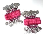 Chiffon Stretch Bracelets with Beads & Coins (PAIR): FUCHSIA / SILVER