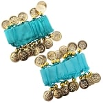 Chiffon Stretch Bracelets with Beads & Coins (PAIR): TURQUOISE / GOLD
