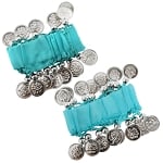 Chiffon Stretch Bracelets with Beads & Coins (PAIR): TURQUOISE / SILVER