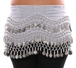 Chiffon Belly Dance Hip Scarf with Beads & Coins - WHITE / SILVER