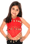 Little Girl's Chiffon Belly Dance Costume Halter Top with Coins - RED / GOLD