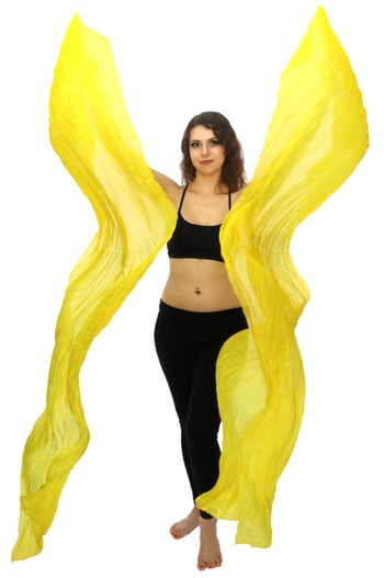 Silk Fan Veils Belly Dance Prop (Set of 2) - YELLOW