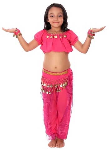 5-Piece Little Girls Arabian Princess Genie Kids Costume - FUCHSIA PINK