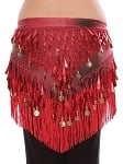 Tie-Dye Triangle Hip Scarf with Teardrop Paillettes, Fringe & Coins - RED / BLACK