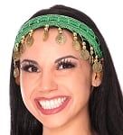 Sequin Belly Dance Costume Headband with Coins - GREEN / GOLD
